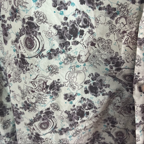 French Connection White Skull and Floral Print Button Up Shirt, size XL - Picture 6 of 7